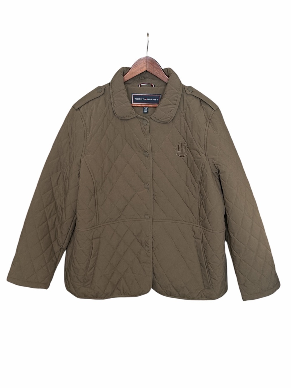 Tommy Hilfiger green quilted jacket size XXL chore barn coat outdoors pockets